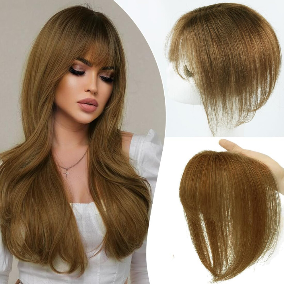 (Light Brown Bangs) 100% Real Human Hair Toppers for Women with Thinning Hair, Natural Brown Clip-in Hairpieces for Adding Volume, Breathable