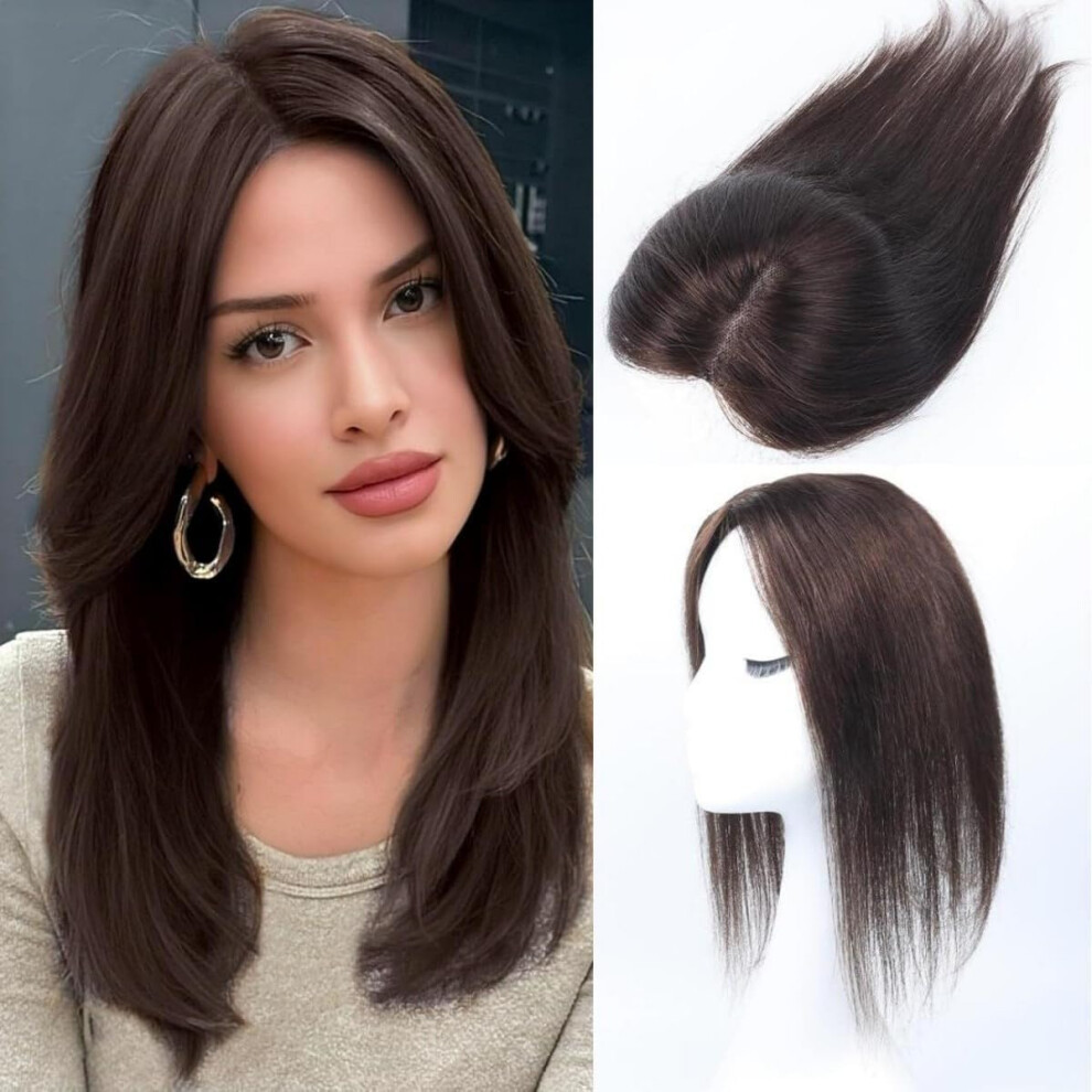 (Natural Brown Toppers) 100% Real Human Hair Toppers for Women with Thinning Hair, Natural Brown Clip-in Hairpieces for Adding Volume, Breathable