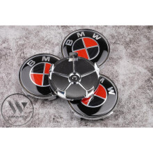 (Black and Red ) Set of 4 BMW alloy wheel centre caps 68mm
