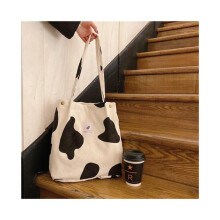 (Cow) Large Artistic Capacity Corduroy Bag for Women Perfect for Daily Outfits