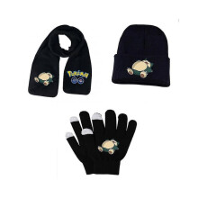(set 7) (set 11) Adult Students Autumn Winter Kid Hat Scarf Glove Set Pokemon Pikachu Anime Cartoon Printing Cosplay Touch Screen Riding Gloves