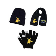 (set 11) (set 6) Adult Students Autumn Winter Kid Hat Scarf Glove Set Pokemon Pikachu Anime Cartoon Printing Cosplay Touch Screen Riding Gloves