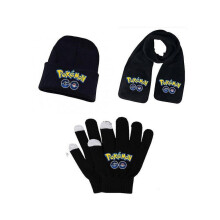 (set 6) (set 6) Adult Students Autumn Winter Kid Hat Scarf Glove Set Pokemon Pikachu Anime Cartoon Printing Cosplay Touch Screen Riding Gloves