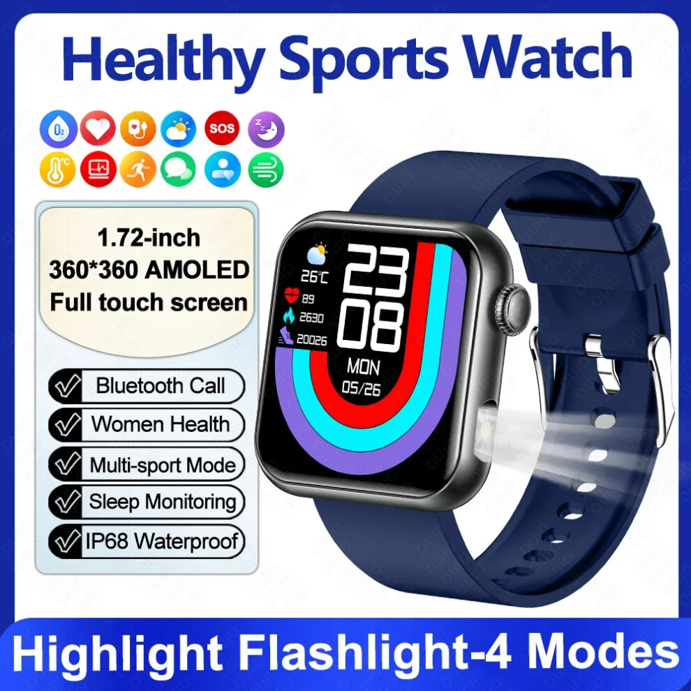 (Blue) Smart Watch Ai Voice Tooth Waterproof 1.72" Hd Screen Heart Rate Blood Pressure Oxygen Micro Gheck Smartwatch Blue 6900890399748