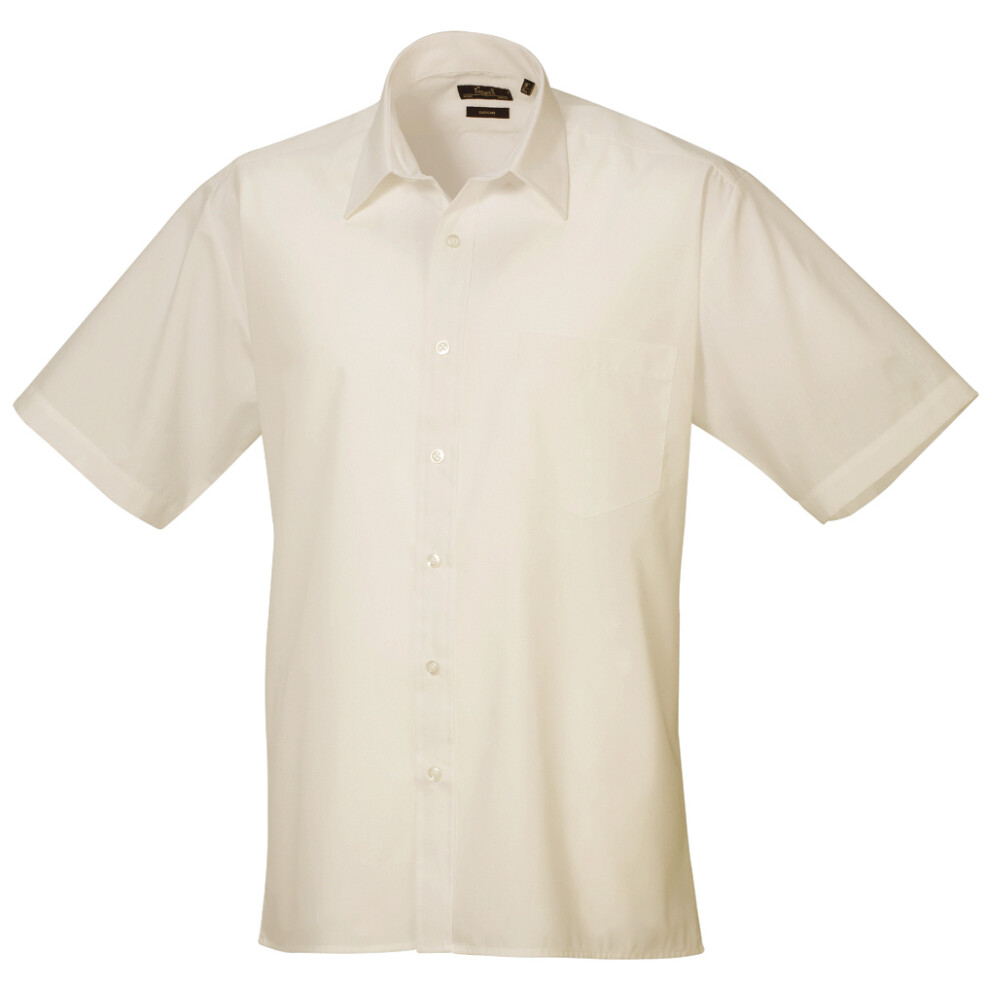 Premier (16.5, Natural) Mens Short Sleeve Formal Poplin Plain Work Shirt Multicoloured