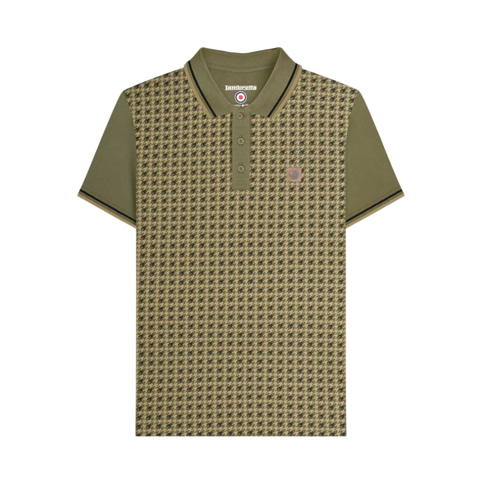 Lambretta (L, Khaki ) Mens Houndstooth Polo Shirt Green