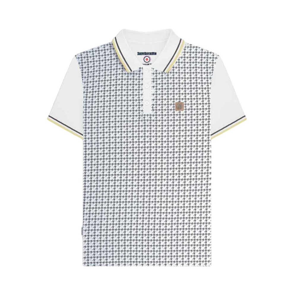 Lambretta (S, White/Iron/Silver) Mens Houndstooth Polo Shirt