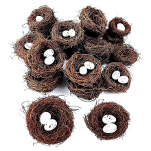 24PCS Small Faux Bird Nest with Eggs for Crafts, Rattan Nests for Easter Wedding Home Party Decor