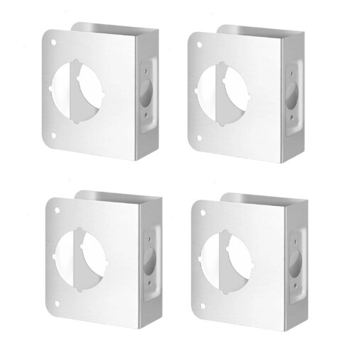 Conjunto de 4 Placas de Reforço para Fechaduras e Portas, com 1-3/4 Polegadas de Espessura, 2-3/8 Polegadas de Recuo e Furo de 2-1/8 Polegadas.