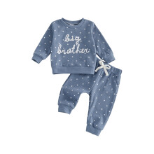 (6-12 Months, Blue) Kids Boys 2-piece Outfit, Long Sleeve Letters Sweatshirt with Dots Sweatpants Fall Outfit