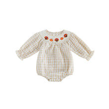 (12-18 Months, Apricot) Baby Girl Thanksgiving Romper Long Sleeve Turkey Pumpkin Embroidery Bodysuit Newborn Outfit