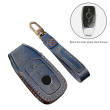 (Brown) 2025 Hallmo Car Cowhide Leather Key Protective Cover Key Case for New Mercedes-Benz E300L
