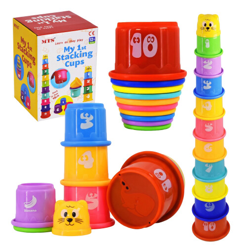 The Magic Toy Shop Toddler Stacking Cups 11 Piece Baby Nesting Toys Alphabet Learning Tower Blocks