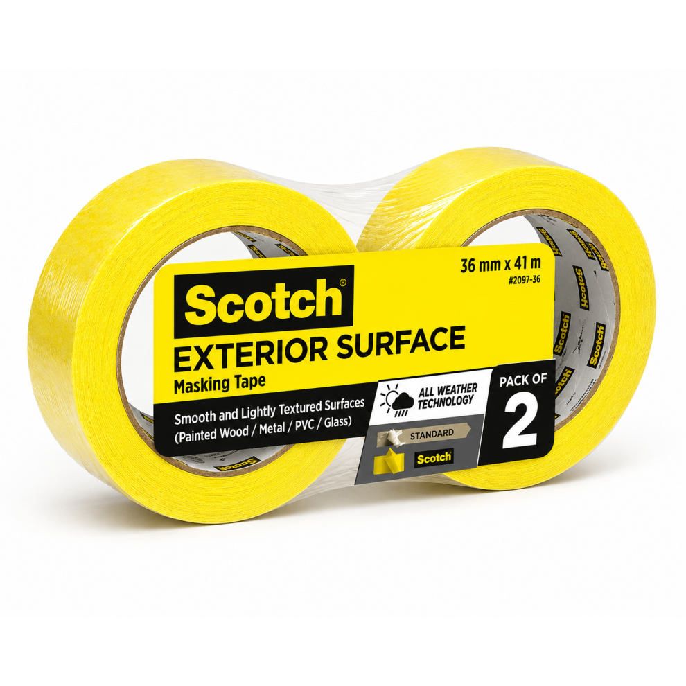 3M Scotch Masking Tape 36Mm X 41Mtr Diy Craft Painter Easy Tear 2X Rolls Yellow