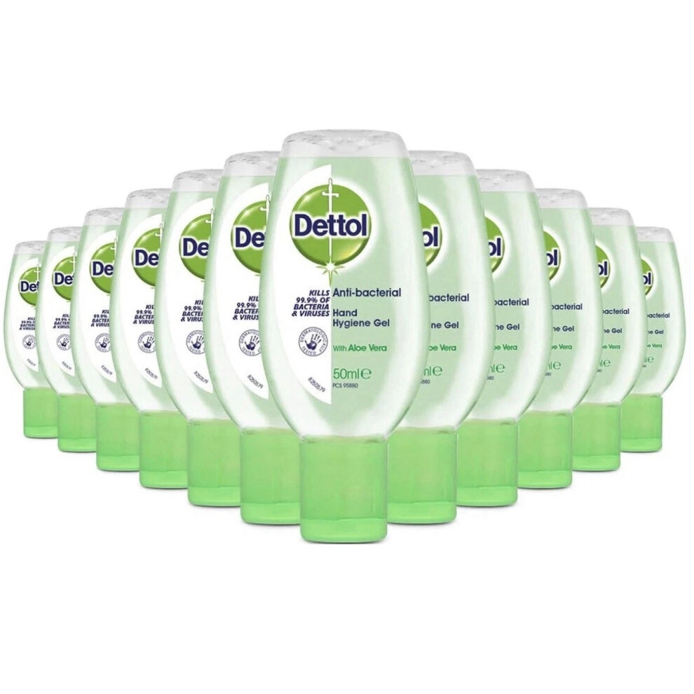 Dettol Antibacterial Hand Sanitiser, Aloe Vera (Pack Of 12 X 50Ml)