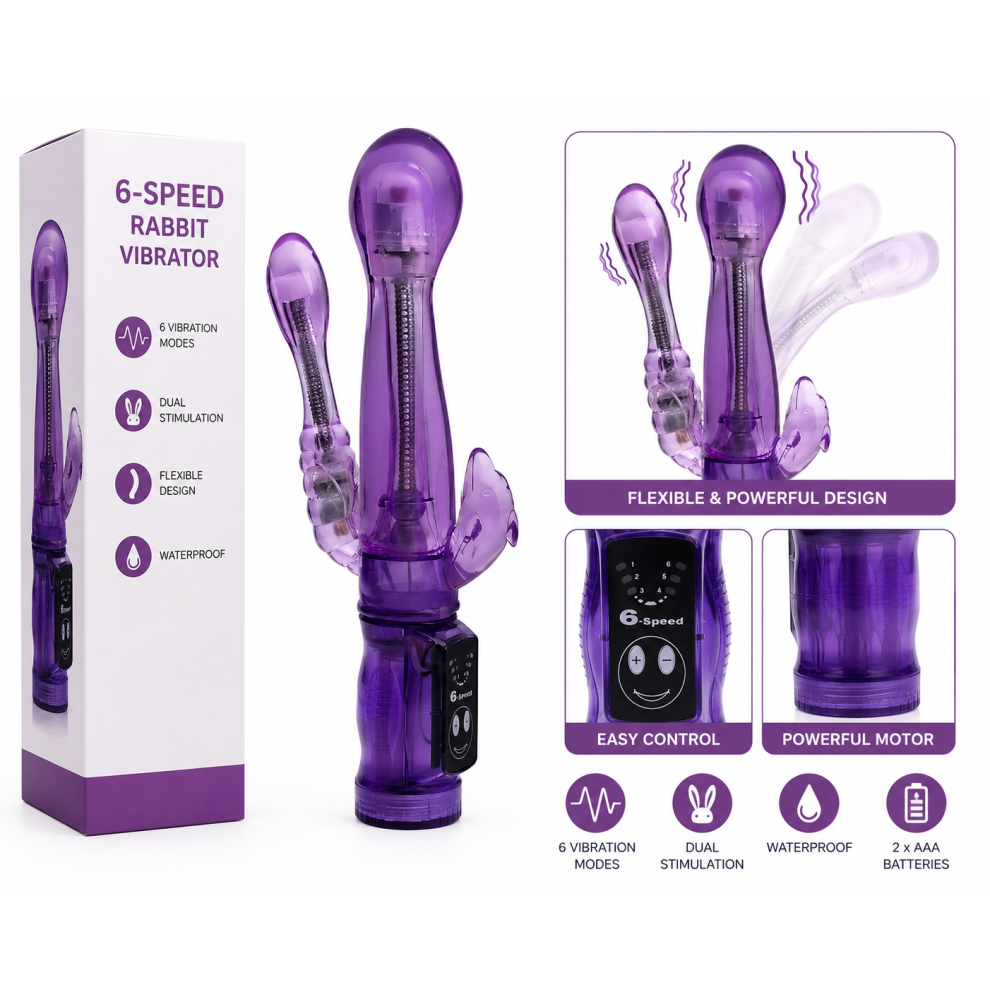 3 in 1 G-Spot Rabbit Anal Dildo Vibrator Adult Sex Toys 6 Vibrating Modes Women