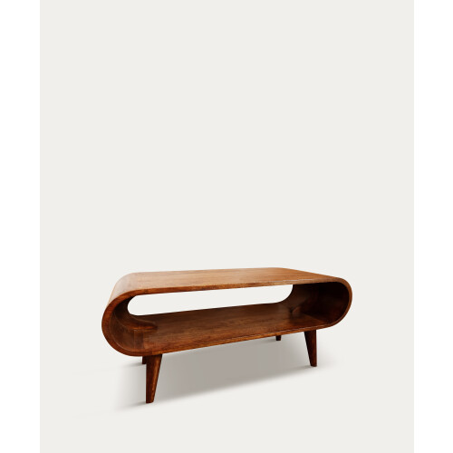 Minimalist Oval Wood Coffee Table with Open Shelf 1