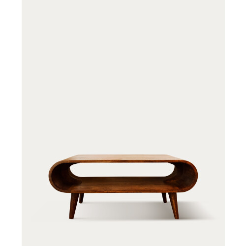 Minimalist Oval Wood Coffee Table with Open Shelf 2