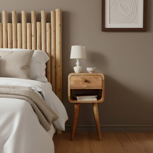 Scandi Rounded Slim Bedside Table 1-Drawer Storage