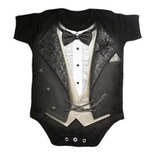 (12 Months, Black) Spiral Direct Baby Tuxedo Babygrow