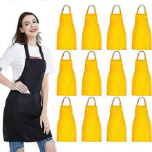 12pcs Plain Bib Aprons with 2 Pockets Unisex Commercial Apron Bulk