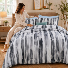 (King, Grey Stripe) Luxury Floral Printed Duvet Cover Set | Reversible Designer Bedding | Matching Pillowcases | Hotel Quality
