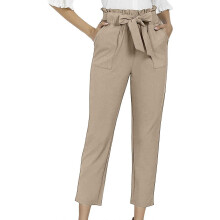 (S, Khaki) Women's Hight Waisted Work Pants Cropped Paper Bag Business Casual Pants with Pockets watermelon red S