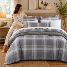 (Super King, Grey Check) Luxury Floral Printed Duvet Cover Set | Reversible Designer Bedding | Matching Pillowcases | Hotel Quality