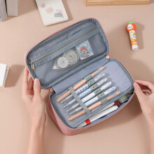 (Black) Simple Pencil Bag Solid Color Pencil Case Pencil Holders Pen Bag Large Capacity Pen Organizers Pencil Pouch Pink