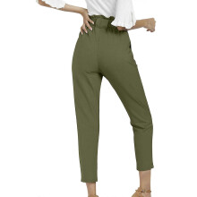 (M, blue gray) Women's Hight Waisted Work Pants Cropped Paper Bag Business Casual Pants with Pockets watermelon red S