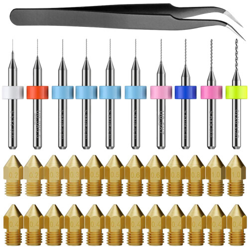 3D Printer Nozzle Kit MK8 Extruder Nozzles Copper Print  with Cleaning Drill Bits for  CR-10