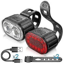 LED Bike Light, USB Rechargeable Front and Rear Light, IPX5 Waterproof, Suitable for All Bikes