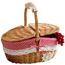 Panier en Osier Fabriqué à la Main en Osier Camping Panier de Pique-Nique Panier de Rangement et Poignée Panier de Pique-Nique en Osier en Bois
