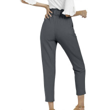 (S, Burgundy) Women's Hight Waisted Work Pants Cropped Paper Bag Business Casual Pants with Pockets watermelon red S