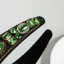 Baroque Vintage Ladies Headband Water Drop Green Faux Crystal Embellished Hair Hoop Colorful for Rhinestone Geometric Jewelry Bandana Green