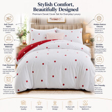 (Double, Polka Dot Red & White) Luxury Floral Printed Duvet Cover Set | Reversible Designer Bedding | Matching Pillowcases | Hotel Quality