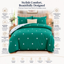 (Super King, Polka Dot Green & White) Luxury Floral Printed Duvet Cover Set | Reversible Designer Bedding | Matching Pillowcases | Hotel Quality