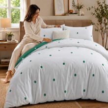 (Single, Polka Dot Green & White) Luxury Floral Printed Duvet Cover Set | Reversible Designer Bedding | Matching Pillowcases | Hotel Quality
