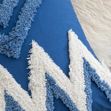 Boho Decorative Throw Pillow for Case White Blue Stripes Tufted Tassel Cushion C A