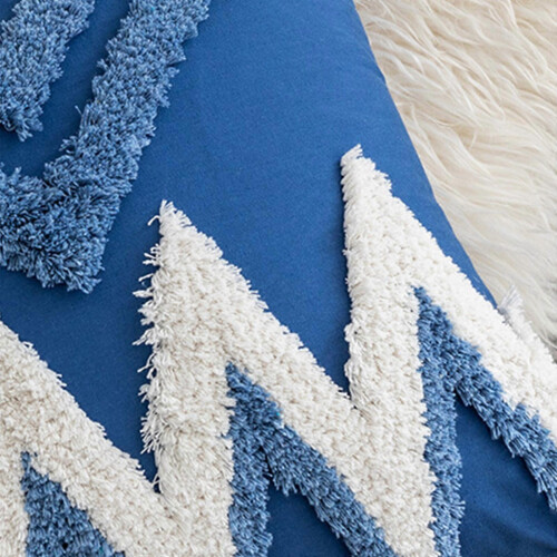 Boho Decorative Throw Pillow for Case White Blue Stripes Tufted Tassel Cushion C  A