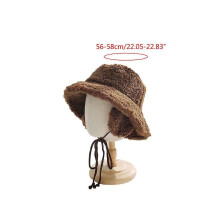 Women Autumn Faux Wool Solid Color Bucket Hat with Earflap Chin Strap Thick Fuzzy Plush Thermal Fisherman Cap Ear Warmer Pink