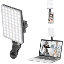 Newmowa 60 Led High Power Rechargeable Clip Fill Video Light with Front & Back Clip, Adjusted 3 Light Modes for Phone, Iphone, Android, Ipad, Laptop