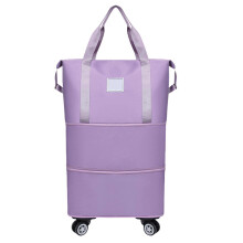 (Purple) Expandable Wheeled Duffle Bag for Travel and Sports with Dry Wet Separation Water Resistant Foldable Luggage Bag Unisex Black