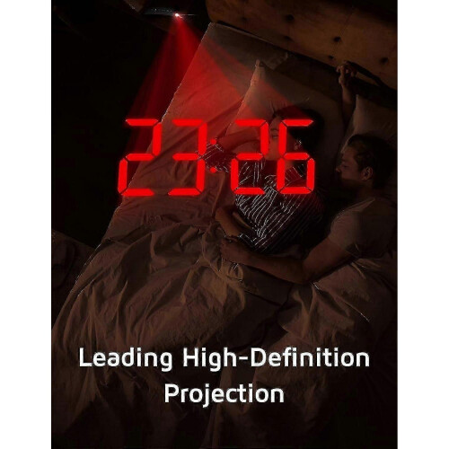 (White Digit red Projection) Projection Alarm Clock, Digital Clock with 180 Rotatable Projector, 3-Level Brightness Dimmer,-Yvan