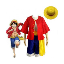(2XL) (3XL) One Piece Monkey D. Luffy Cosplay Costume Pirate Straw Hats Pirate Outfits Japanese Anime Manga Halloween Adults Fancy Dress Set