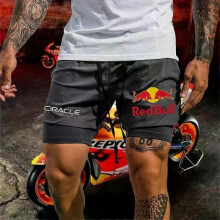 (M) 2025 New Men's Quick-drying Fake Two-piece Shorts Fashion Trend Locomotive F1 Riding Shorts Comfortable Casual Shorts Moto