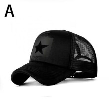 (Black/onesize) Five-Pointed Star Print Baseball Cap Adjustable Cap Baseball Cap Ponytail Cap Men's Unisex Cap Women's Mesh Cap