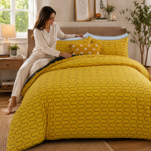 (King, Ochre & Black Wave) Luxury Floral Printed Duvet Cover Set | Reversible Designer Bedding | Matching Pillowcases | Hotel Quality