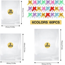 100pcs Shrink Wrap Bags (3 Sizes) + 6 Color Pull Bows for Gift Baskets – Compatible with Easter, Christmas Packaging
