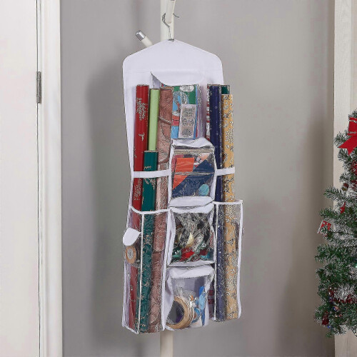 (Black) Double Sided Hanging Gift Wrap Organizer, Wrapping Paper Gift Bag Storage,space Saving,15x40 Inch